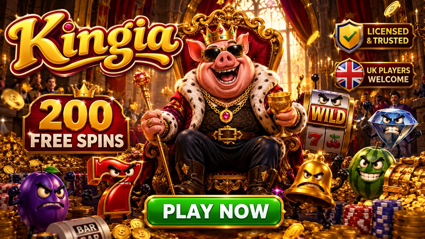 King Kingia on his golden throne with 200 free spins